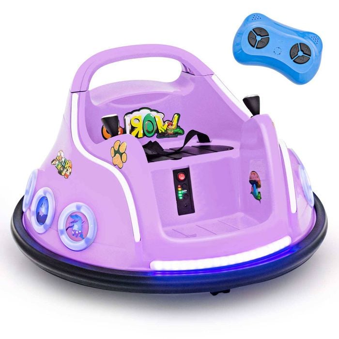 Costway Electric Kids Bumper Car 12v Ride On Toy W/bluetooth Purple