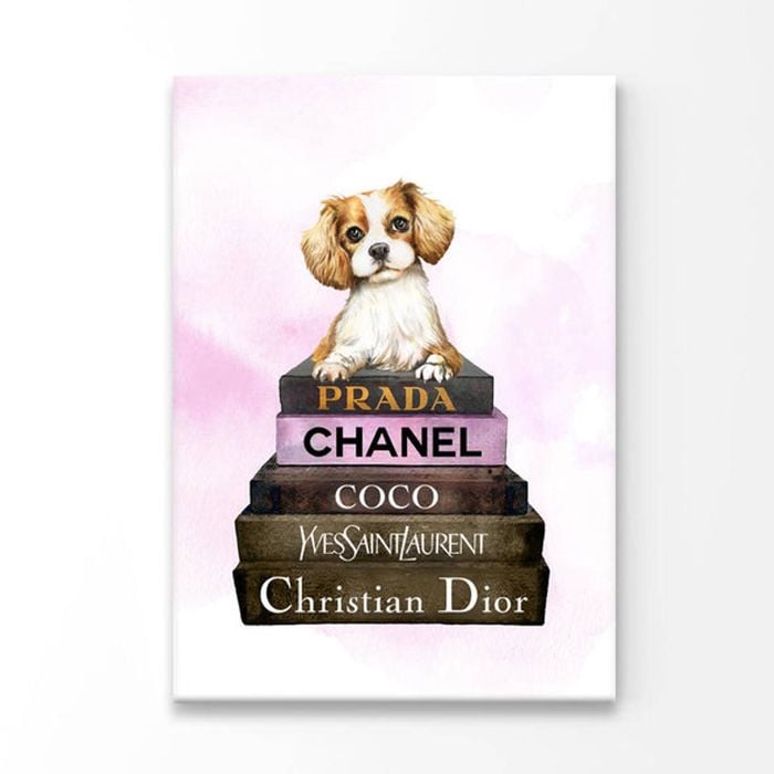 Dog On Book set Fashion  Print 100% Australian Made 100 x 150cm  (Stretched)