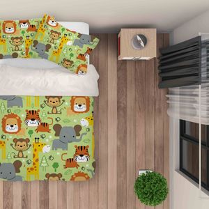 3D Green Animal Tiger Lion Monkey Giraffe Elephant Quilt Cover Set Bedding Set Pillowcases 55