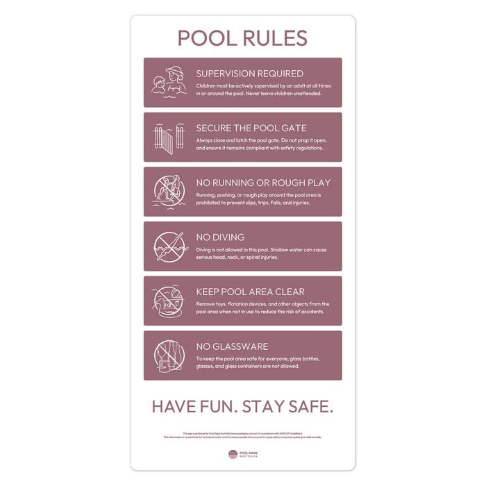 Pool Signs Australia Pool Rules Sign - Earth Red