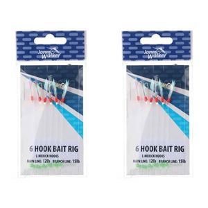 2x Jarvis Walker 6 Hook Bait Rig 12lb Main Line & 15lb Branch Line - Size 6