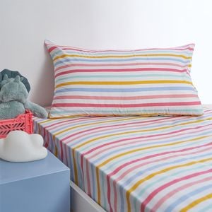 Minikins Junior Single Bed Fitted Sheet Set 180tc Cotton Rich Rainbow Stripe