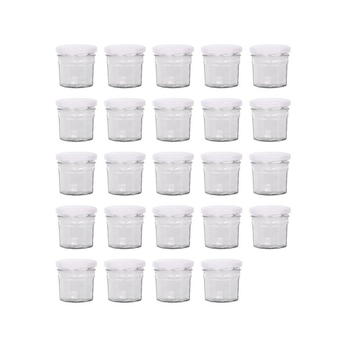 Argon Tableware Glass Jam Jars with White Lids - 90ml - Pack of 24