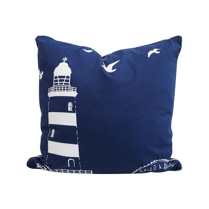 Lighthouse Watch 45cm Cushion Pillow Square - White/Blue