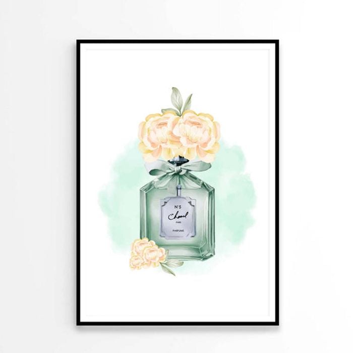 Green Elegant Perfume with Yellow Shaded Flowers   Print 100% Australian Made 60 x 90cm   (Poster)