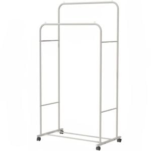 P&P White Double Rail Rolling Garment Rack With Slatted Shoe Shelf