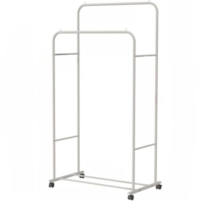 P&P White Double Rail Rolling Garment Rack With Slatted Shoe Shelf