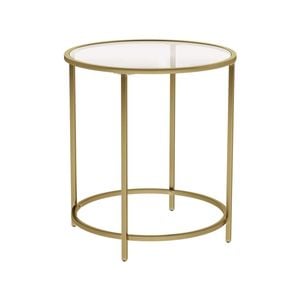 Gold Round Side Table with Golden Metal Frame, Robust and Stable