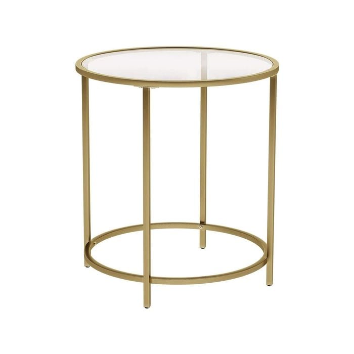 Gold Round Side Table with Golden Metal Frame, Robust and Stable