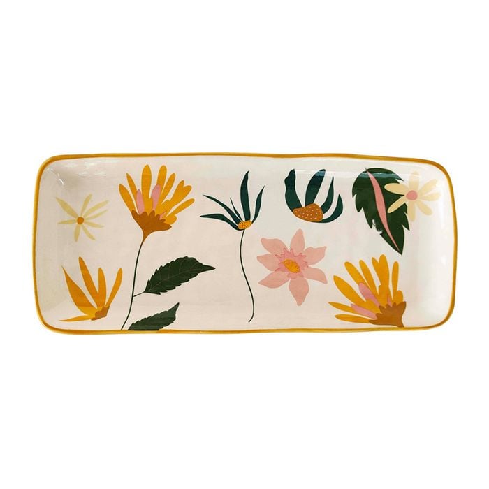 Urban 36cm Cassia Floral Ceramic Platter Home/Kitchen Plate - Peach/Green