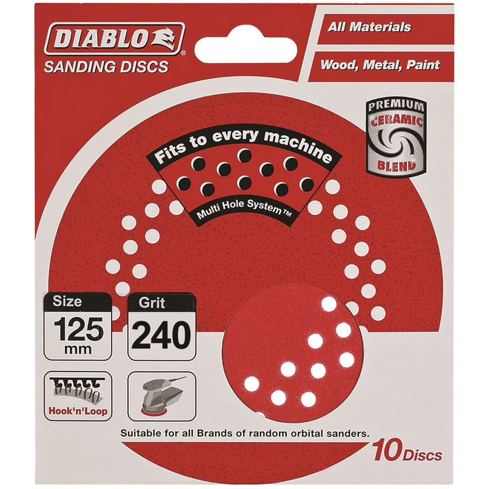 Diablo 125mm 240 Grit Multi Surface Orbital Sanding Discs - 10 Pack