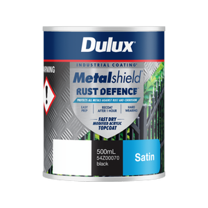 Dulux 500ml Black Satin Metalshield Rust Defence - .5L