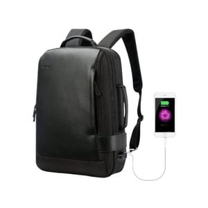 Bopai Luxury Style Leather & Microfiber with USB Charging Backpack  Black 15.6"