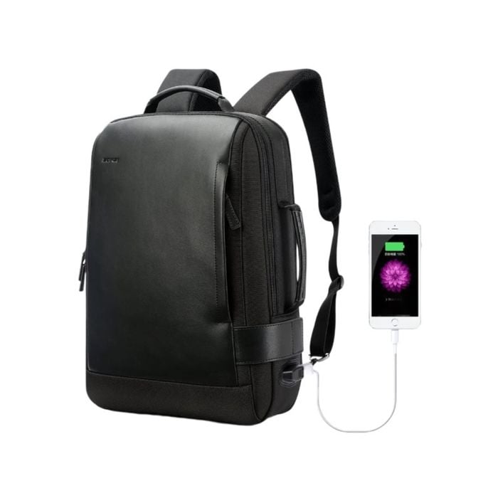 Bopai Luxury Style Leather & Microfiber with USB Charging Backpack  Black 15.6"