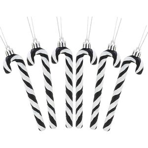 Catzon 6 Pcs Glitter Candy Cane Christmas Ornaments with Golden Ropes-Black