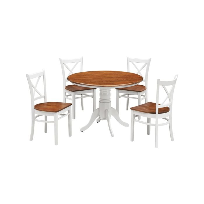 Lupin 5pc Dining Set 106cm Round Pedestral Table 4 Rubber Wood Chair - White Oak