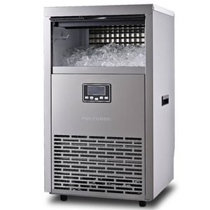 POLYCOOL Commercial Ice Maker Machine, up to 75kg/24hr, Timer & Self Cleaning Programs, 21mm Cubes
