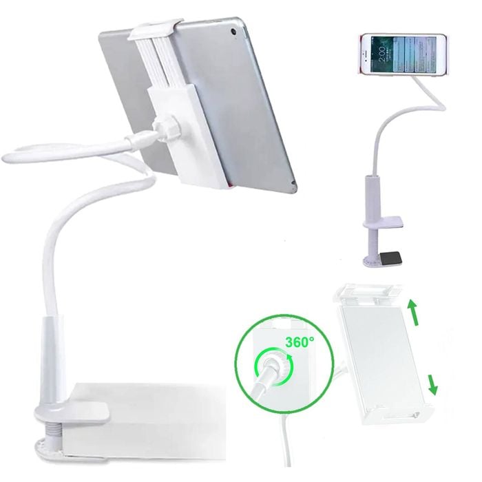Urbanoki Gooseneck Phone Holder Flexible Clamp Mount For Bed Desk - White
