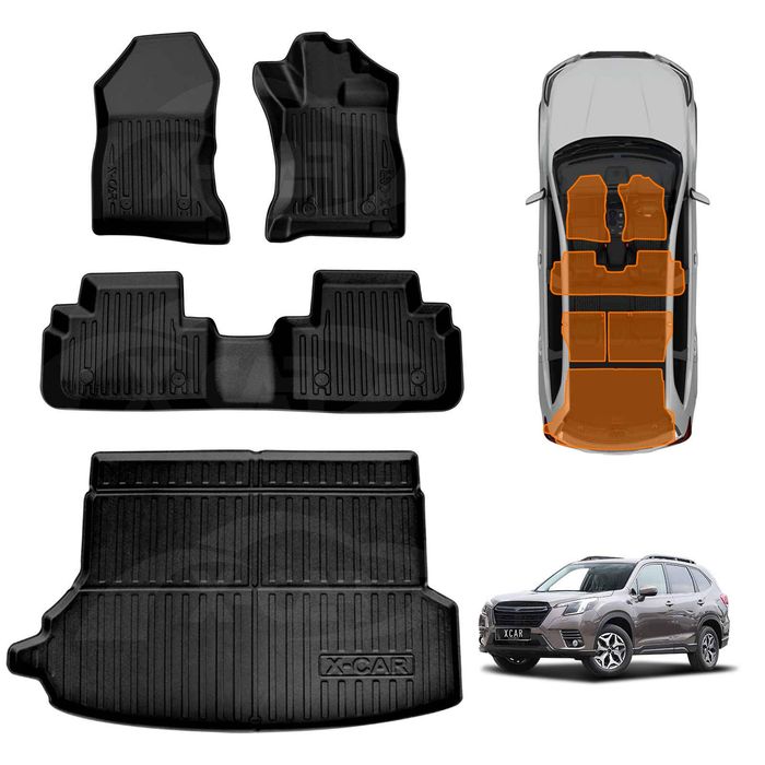 3d Floor Mats Boot Liner For Subaru Forester 5th Gen 2018-2025 With Subwoofer All Weather Heavy Duty Cargo Trunk Luggage Tray