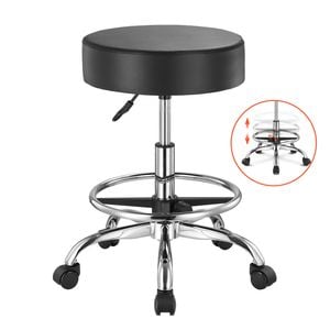 Vevor Round Rolling Stool Black With Footrest 360°swivel Thickened Cushion Height Adjustable