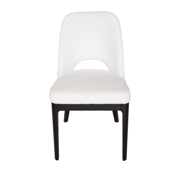 SK Designer Living | Maribel Upholstered Boucle Dining Chair | Black Legs - White Bouclé
