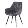 BRIBRION x1 Velvet Dining Chair with Arms Black Metal Legs Tufted Back Armrests Accent Vanity Modern Kitchen Single Grey Gray