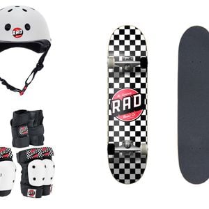 Rad Board Co 8" Skateboard Dude Crew Checker/Helmet/6pc Pad Gear Set Size M
