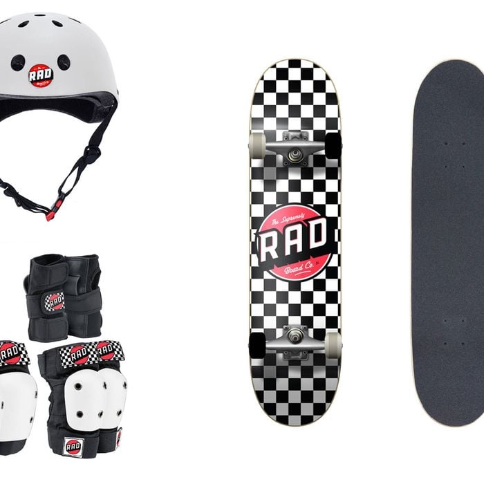 Rad Board Co 8" Skateboard Dude Crew Checker/Helmet/6pc Pad Gear Set Size M