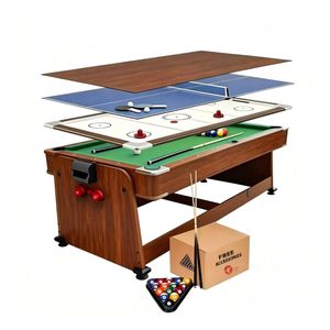 TOPONE 8FT 4-in-1 Convertible Multi Game Table, Heavy-Duty Reinforced Black Frame for Indoor Multi-Sport Use - Walnut