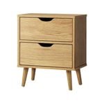 Oikiture Bedside Table 2 Drawers Nightstand Storage Cabinet Natural