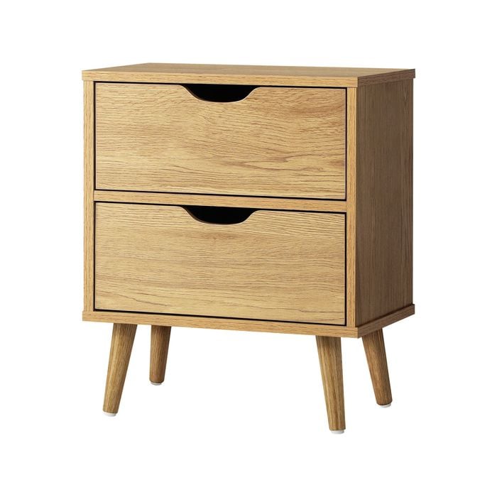 Oikiture Bedside Table 2 Drawers Nightstand Storage Cabinet Natural