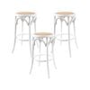 Aster 3pc Round Bar Stools Dining Stool Chair Solid Birch Wood Rattan Seat White