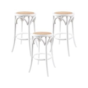 Aster 3pc Round Bar Stools Dining Stool Chair Solid Birch Wood Rattan Seat White