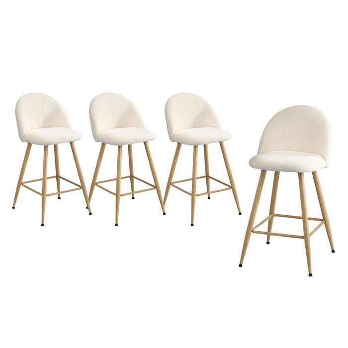 Oikiture 4x Bar Stools Boucle Natural & White