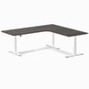 Desky L-shape Sit To Stand Burnished Wood Melamine Desk 2000x1800mm - Right Return Height Adjustable White Leg