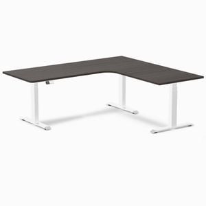 Desky L-shape Sit To Stand Burnished Wood Melamine Desk 2000x1800mm - Right Return Height Adjustable White Leg