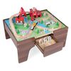 Costway 63-Piece Wooden Train Table w/Storage Drawer-Walnut