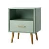 Oikiture Bedside Table 1 Drawer Open Shelf Nightstand Green