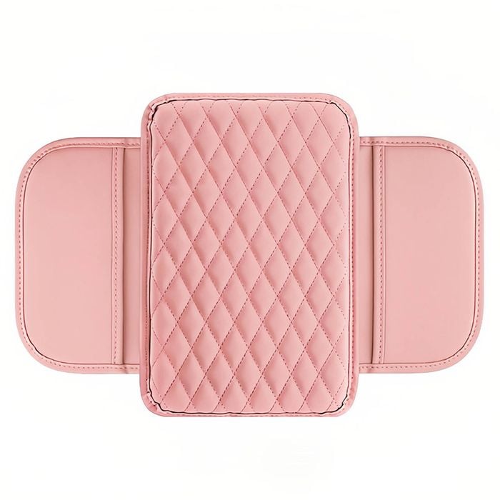 Catzon Leather Center Console Armrest Cover Microfiber Cushion Interior Accessory-pink