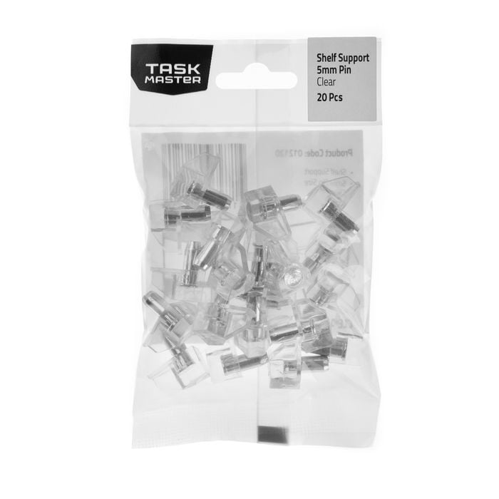 Taskmaster 5mm Pin Clear Plastic Shelf Support - 20 Pack