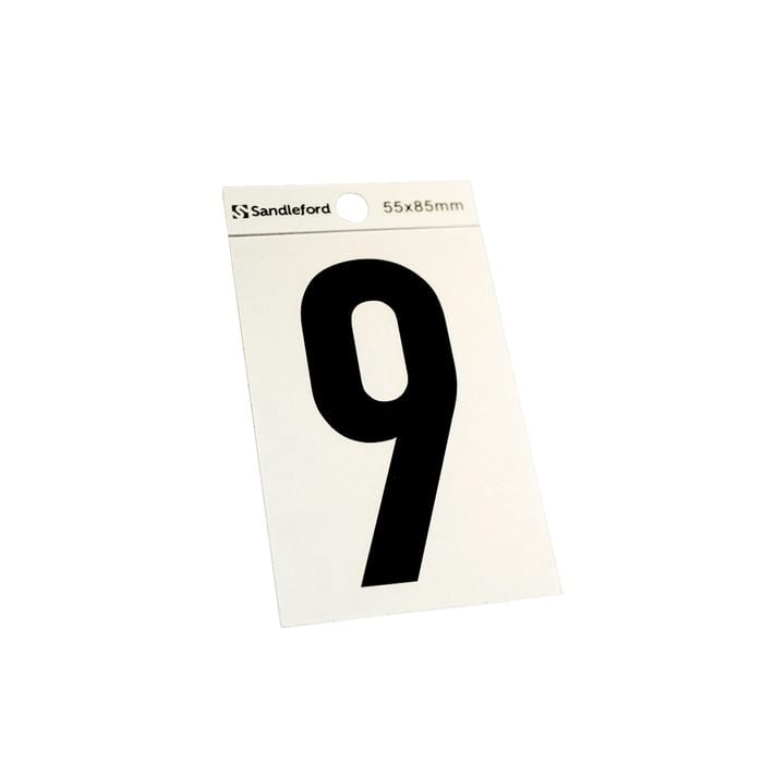 Sandleford 85mm Silver/Black Self Adhesive House Number 9