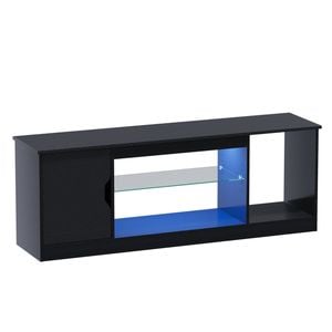 Ufurniture Led Tv Stand Modern Console Table With Storage Cabinet & Adjustable Glass Shelf Media Entertainment Center Black