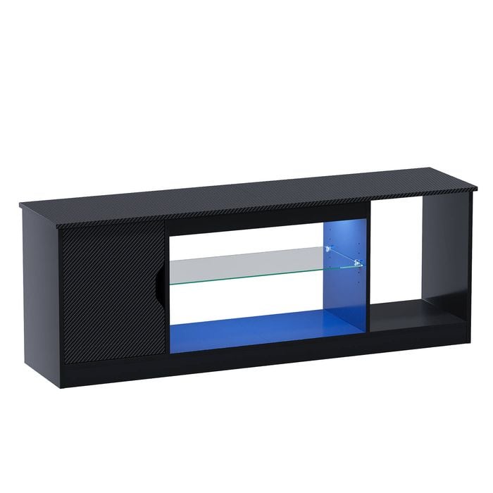 Ufurniture Led Tv Stand Modern Console Table With Storage Cabinet & Adjustable Glass Shelf Media Entertainment Center Black