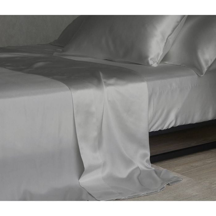 Bedding Co. Flat Sheet 100% Mulberry Silk 20 Momme Silver Grey Queen