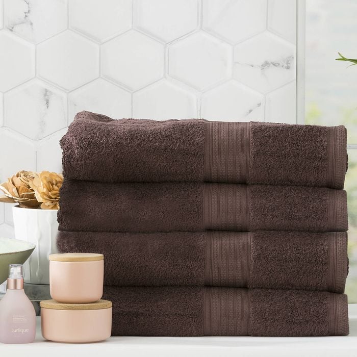 4pc Renee Taylor Stella 650gsm Super Soft Bamboo Cotton Bath Towel Cocoa