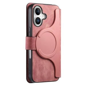 For iPhone 17 (6.3") Detachable Wallet Case Flip Leather Magsafe Magnetic Cover (Pink)