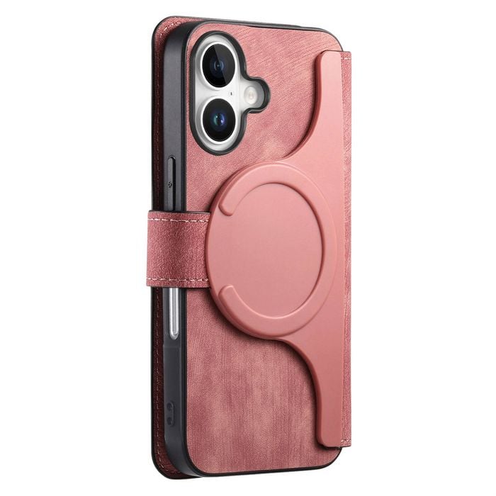 For iPhone 17 (6.3") Detachable Wallet Case Flip Leather Magsafe Magnetic Cover (Pink)