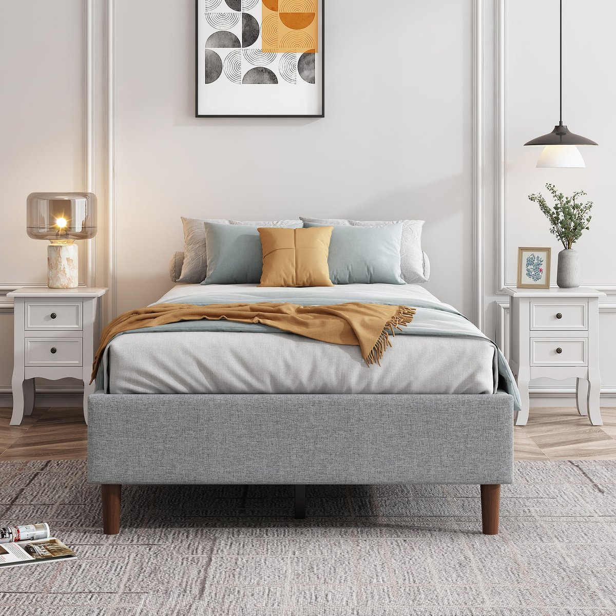 Bedframe with Wooden Slats Light Grey Single Bunnings Australia
