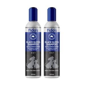2PK Fidos Pet Dog & Cat Grooming Washing Care Shampoo Black Gloss 250ml