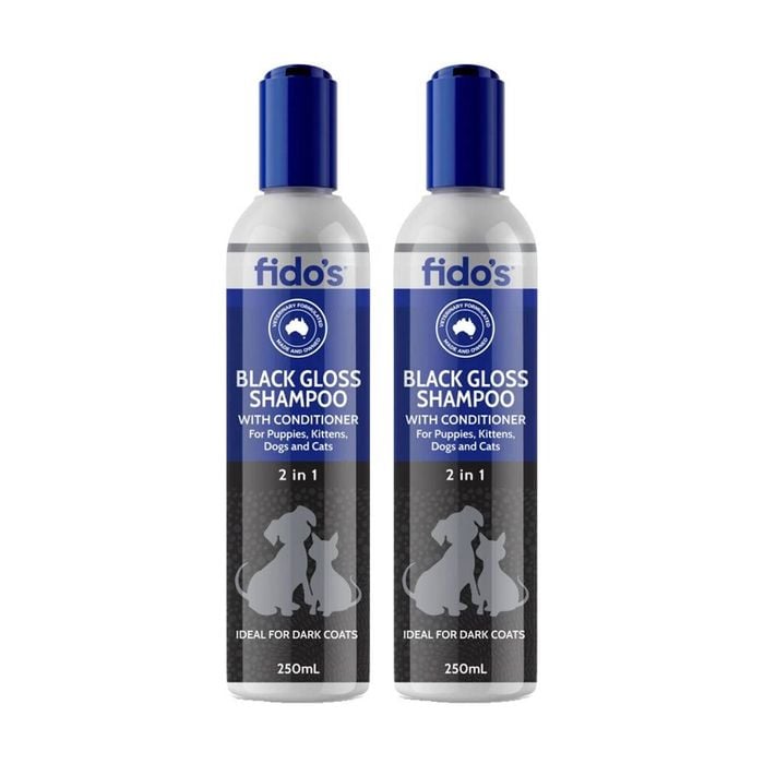 2PK Fidos Pet Dog & Cat Grooming Washing Care Shampoo Black Gloss 250ml